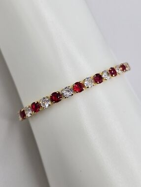 Swarovski Crystal Elements Gold Slide Tennis Bracelet Ruby Red Clear Adjustable